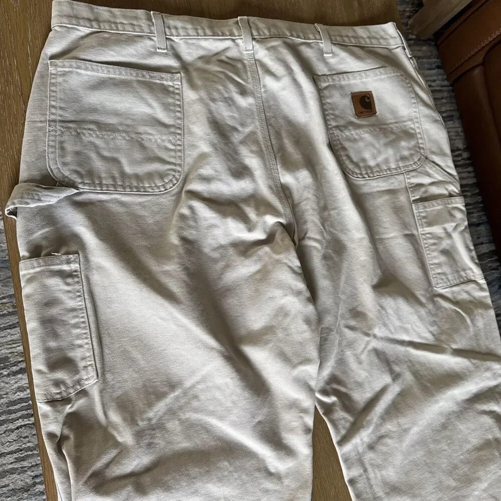 VNTG Carhartt B11 STN Natural Stone Duck Work Pants 44x32 Utility Gorpcore Retro